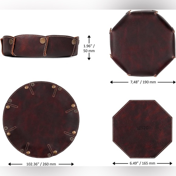 Londo Brown Genuine Leather Round Valet Tray Organizer Catchall Brand New - Picture 8 of 9